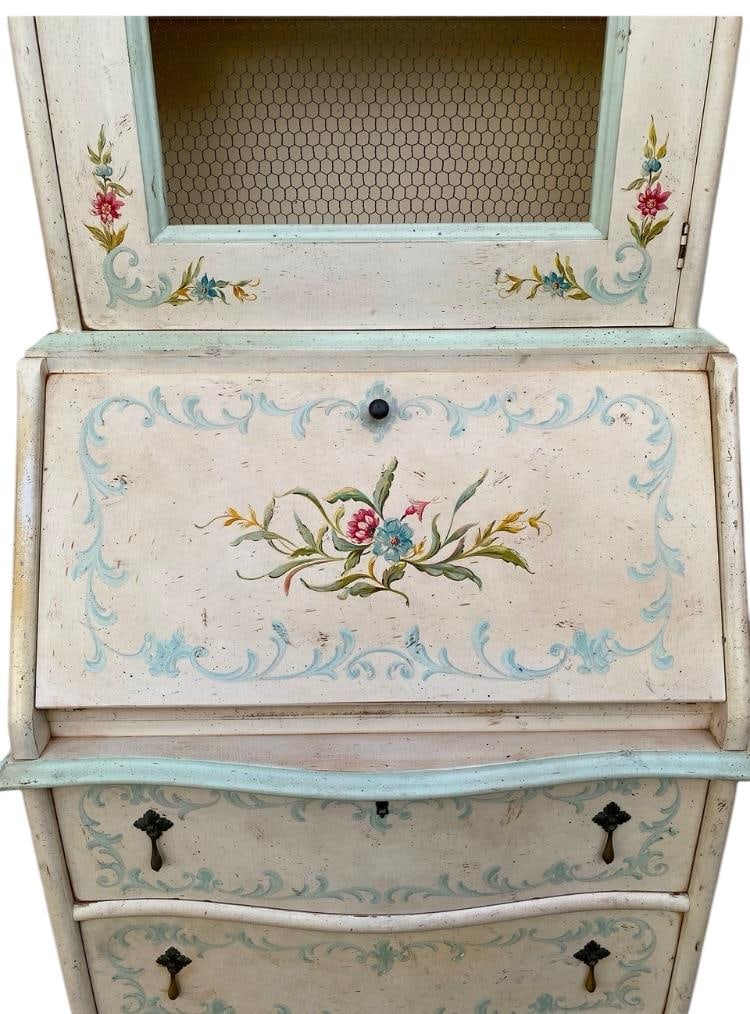 Vintage Mid Century John Widdicomb, Secretary Desk Original Painted Cream White With Delicate Painte - 4