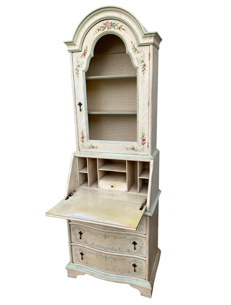 Vintage Mid Century John Widdicomb, Secretary Desk Original Painted Cream White With Delicate Painte - 5