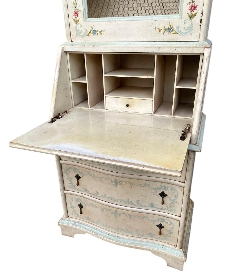 Vintage Mid Century John Widdicomb, Secretary Desk Original Painted Cream White With Delicate Painte - 8