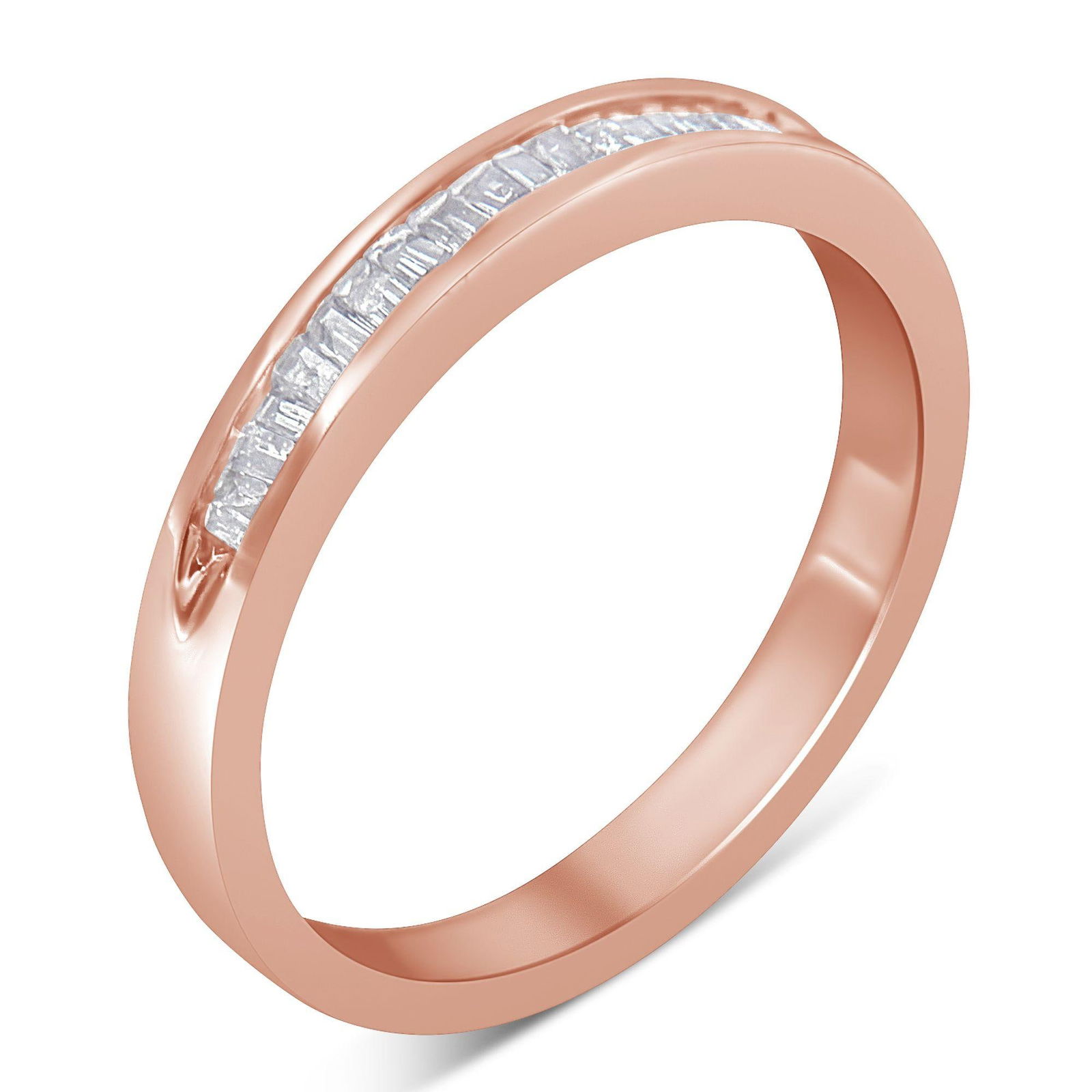 10K Rose Gold over .925 Sterling Silver 1/5 Cttw Diamond Channel-Set Stackable Band Ring (H-I Color, - 4