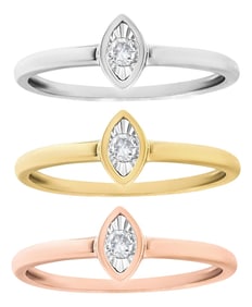 14K Gold Plated .925 Sterling Silver 1/6 Cttw Diamond Marquise Shaped Stackable Promise Ring Set (J-