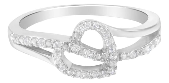 .925 Sterling Silver 1/8 Cttw Diamond Open Heart Leaf Curvy Bypass Accent Fashion or Promise Ring (I