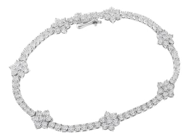 .925 Sterling Silver 1.0 cttw Miracle-Set Diamond Floral Station Tennis Bracelet (I-J Color, I3 Clar