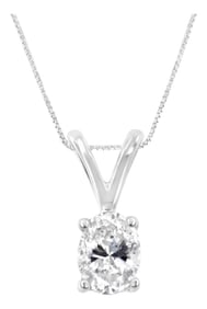 IGI Certified 10KT White Gold Diamond Oval Pendant Necklace (1/5 cttw, H-I Color, I1)