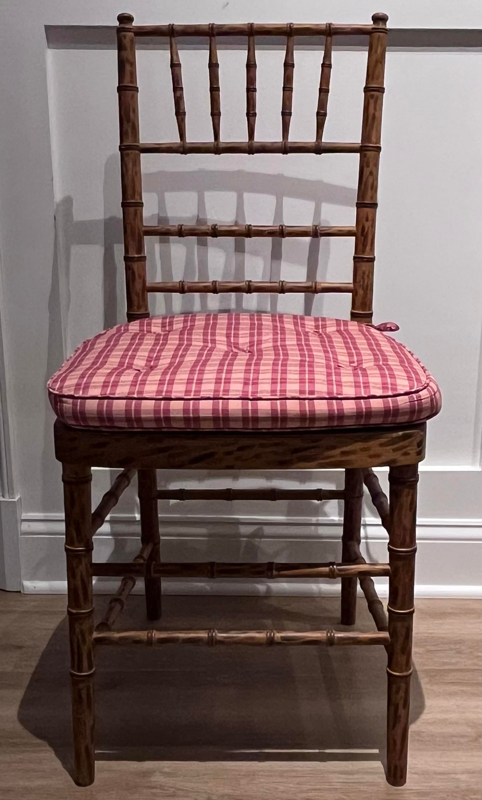 Mid 20th Century Faux Bamboo Tortoise Shell Finish Chair Made in Spain With Custom Red Raspberry Che - 11