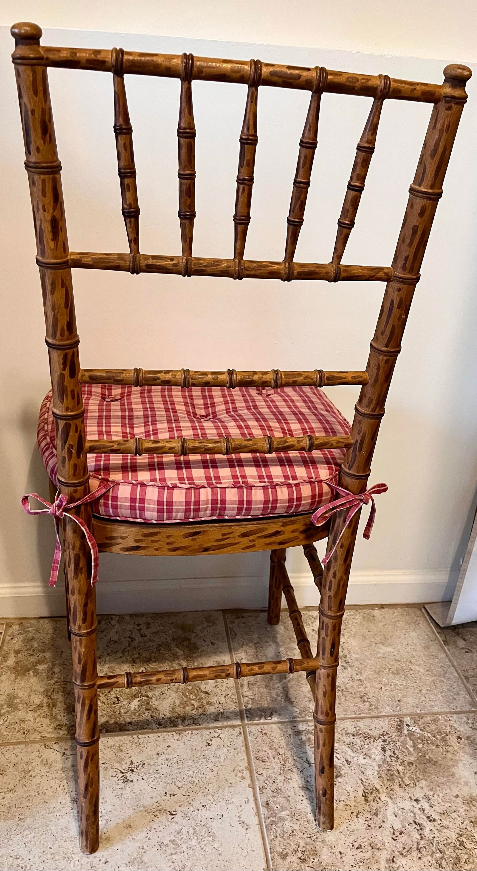 Mid 20th Century Faux Bamboo Tortoise Shell Finish Chair Made in Spain With Custom Red Raspberry Che - 4