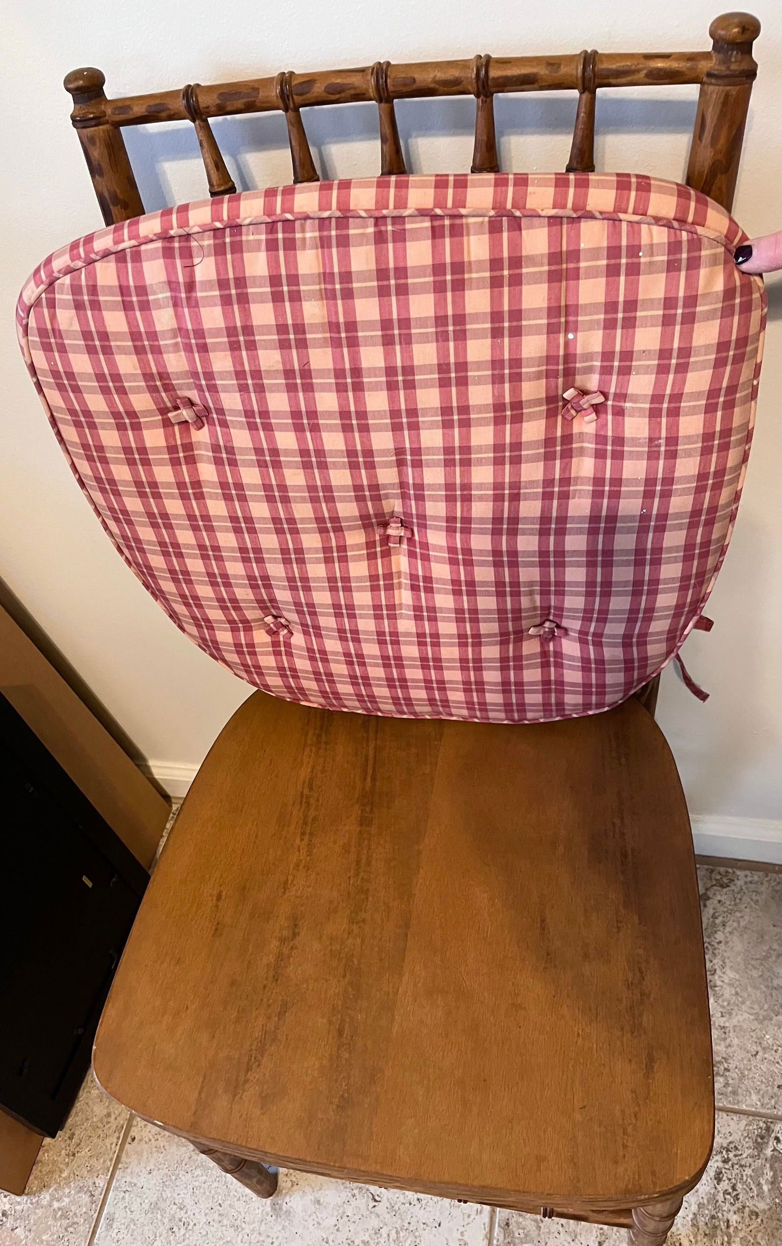 Mid 20th Century Faux Bamboo Tortoise Shell Finish Chair Made in Spain With Custom Red Raspberry Che - 9