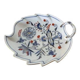 Vintage Meissen Onion Pattern Leaf Shaped Dish