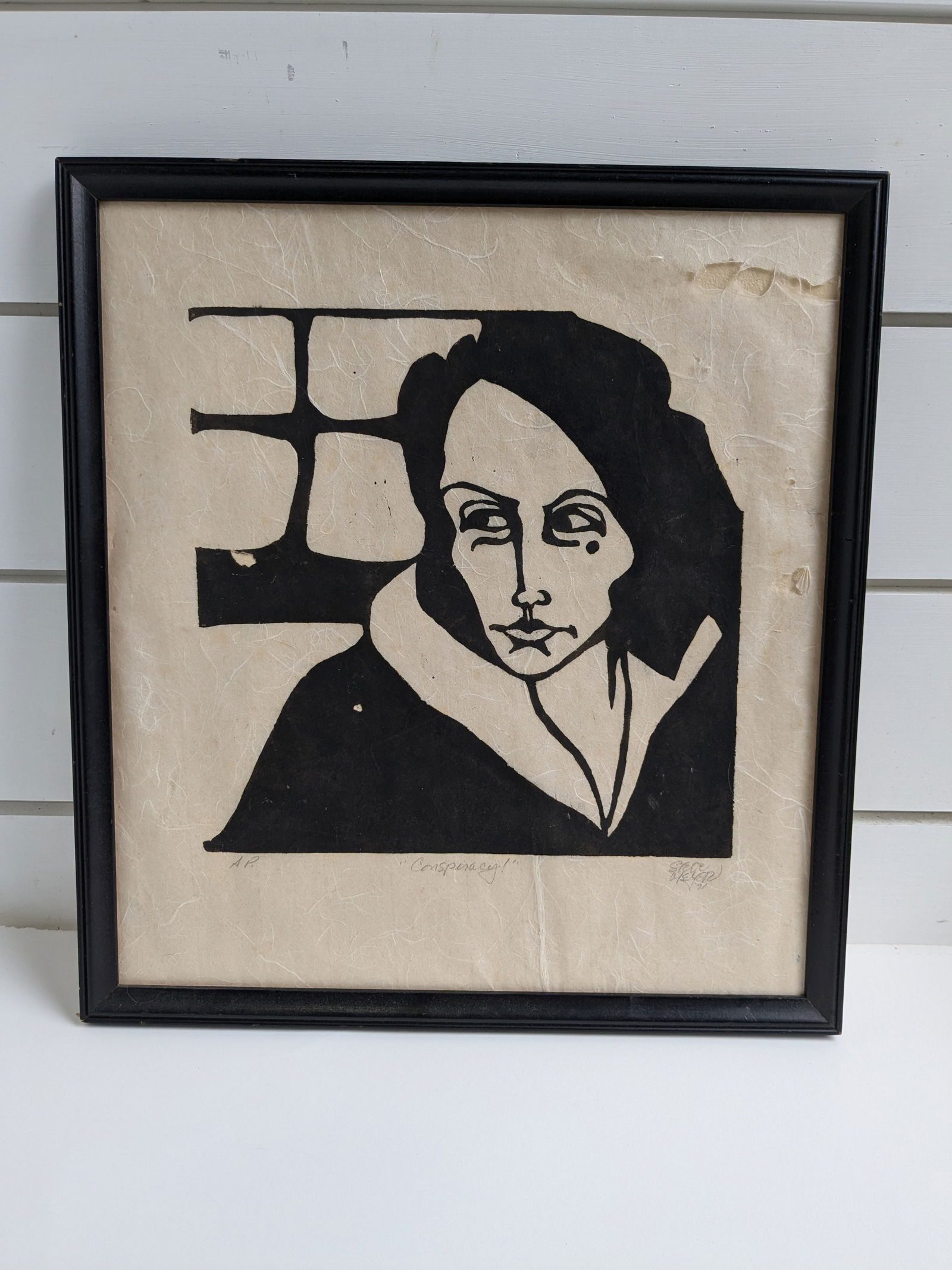 Conspiracy – 1972 Signed Woodblock Print, Framed - 3