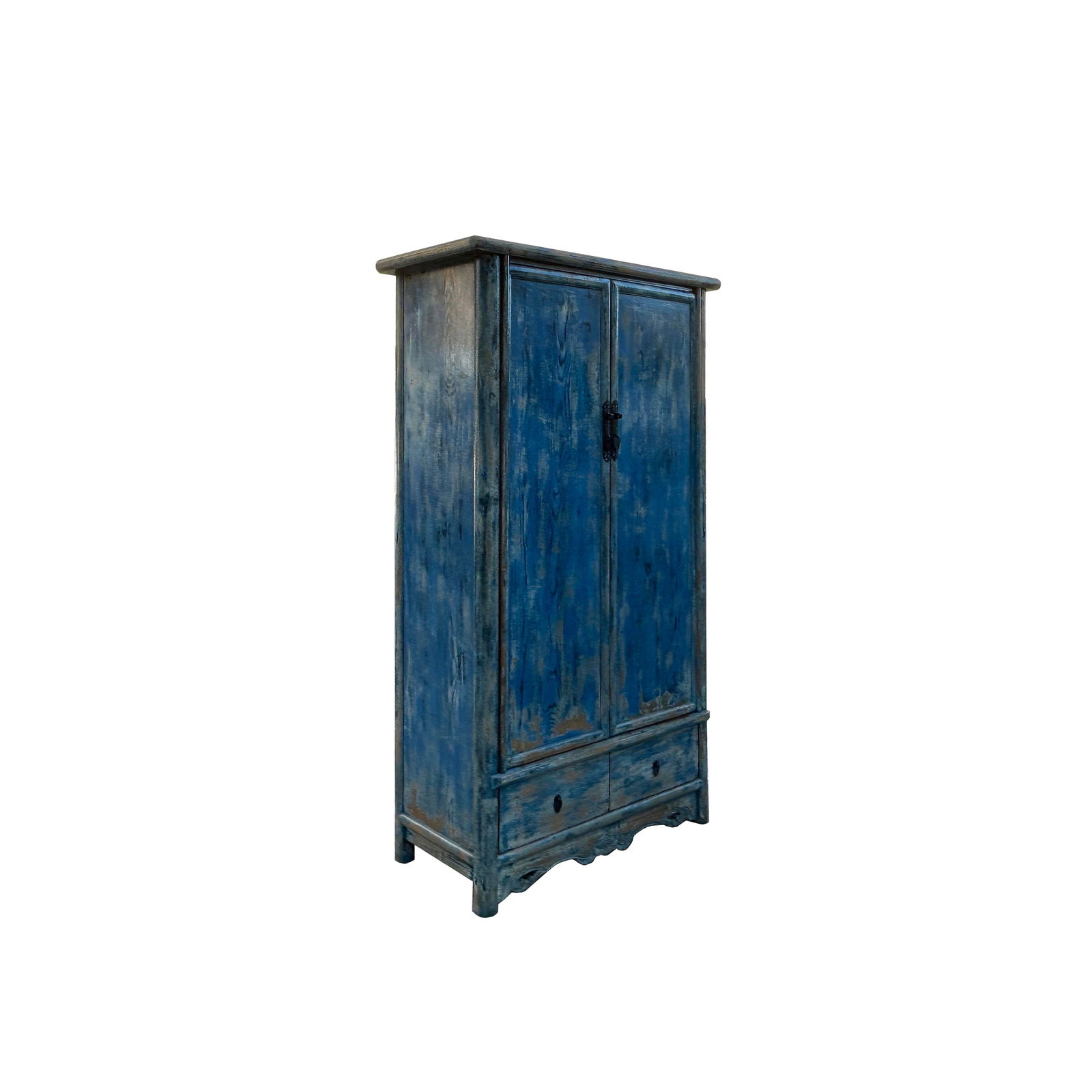 Distressed Bright Blue Tall Oriental Noodle Cabinet Storage Armoire - 2