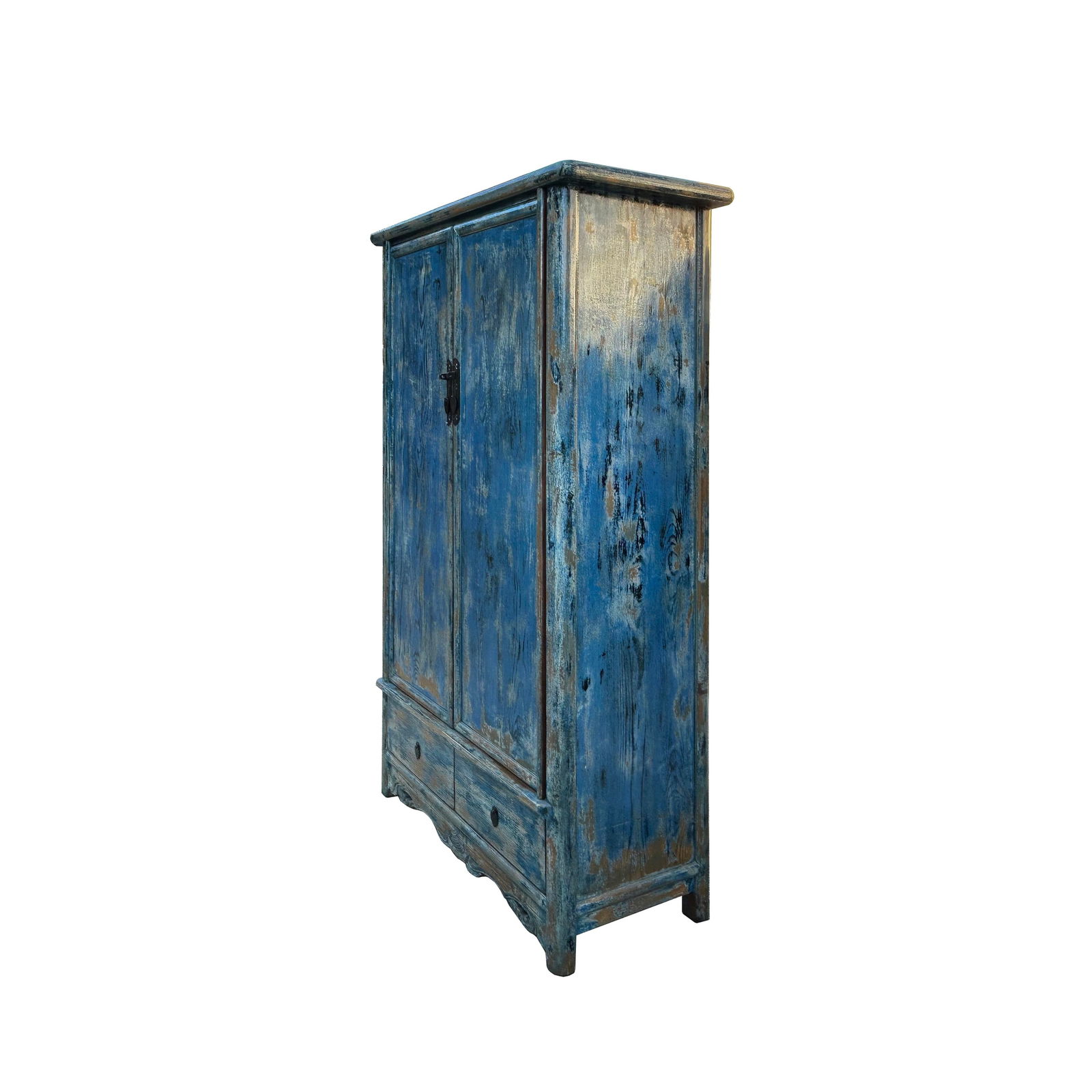 Distressed Bright Blue Tall Oriental Noodle Cabinet Storage Armoire - 3