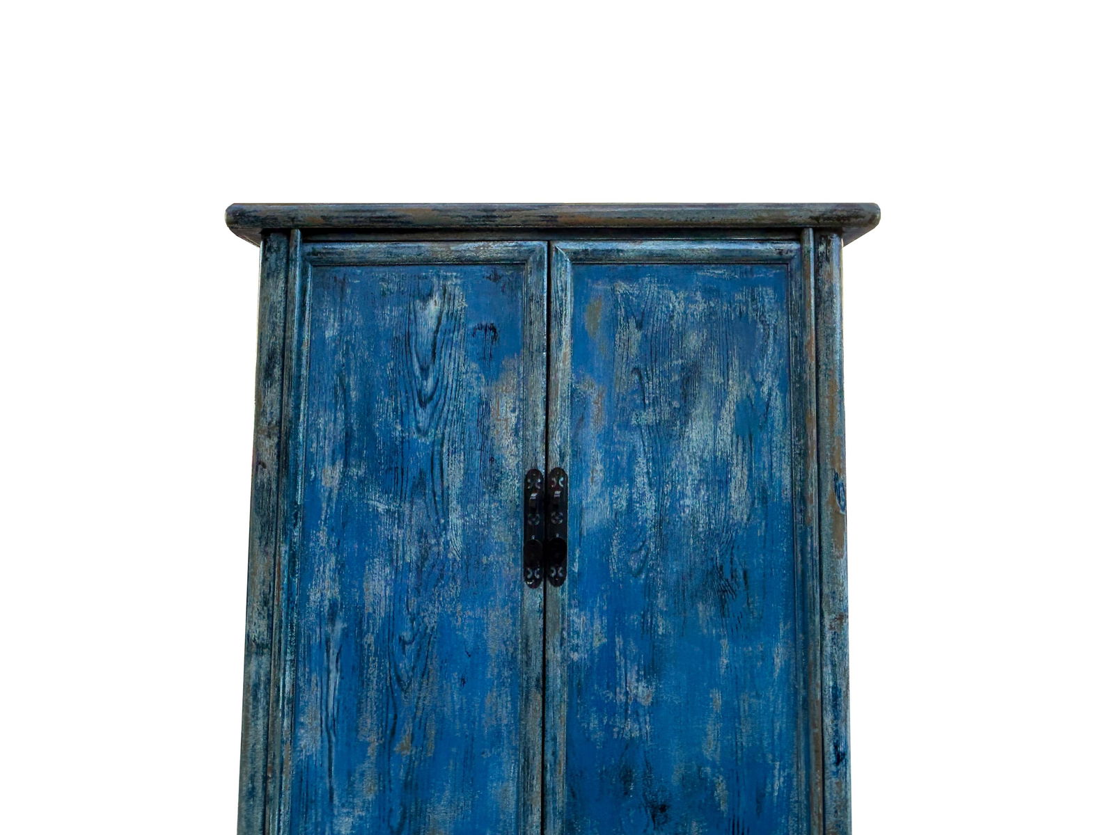 Distressed Bright Blue Tall Oriental Noodle Cabinet Storage Armoire - 4