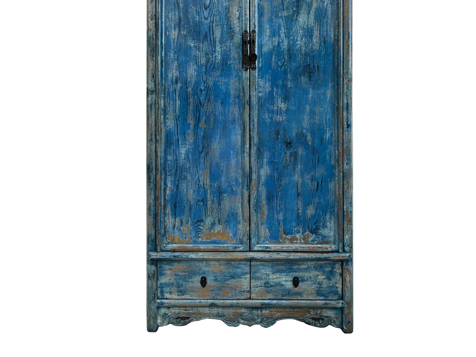 Distressed Bright Blue Tall Oriental Noodle Cabinet Storage Armoire - 5