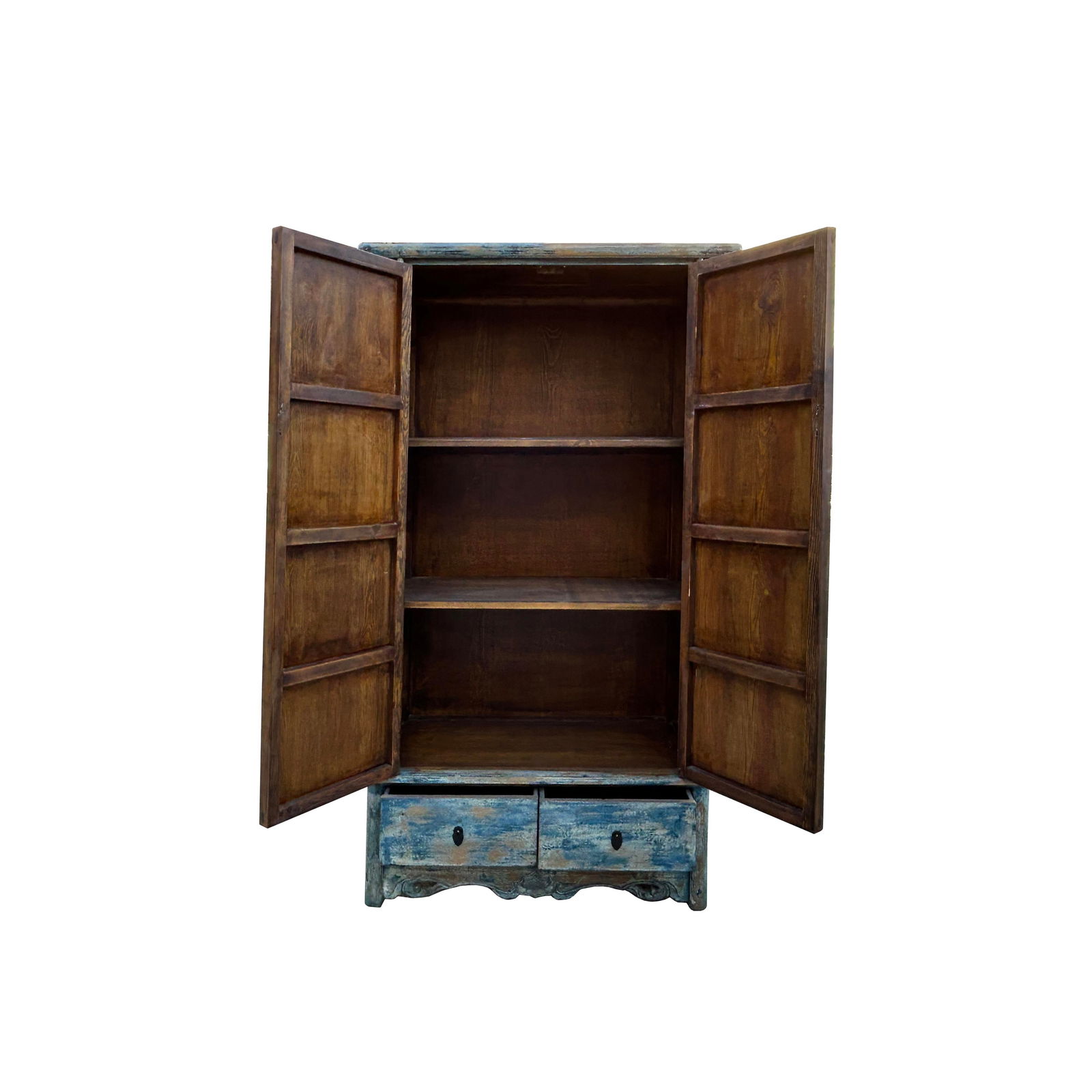 Distressed Bright Blue Tall Oriental Noodle Cabinet Storage Armoire - 7