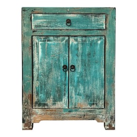 Distressed Turquoise Aqua Blue Small Cabinet End Table Nightstand