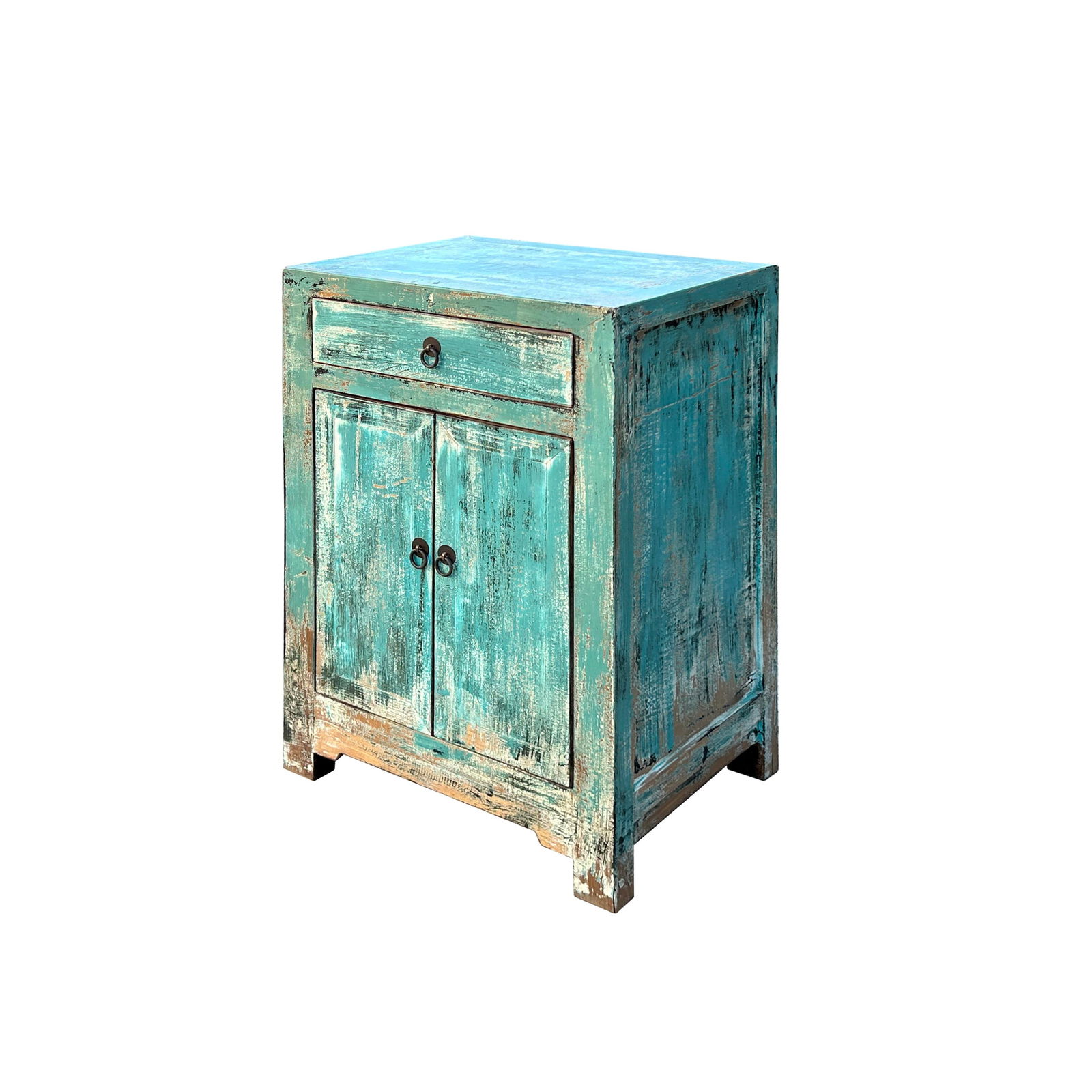 Distressed Turquoise Aqua Blue Small Cabinet End Table Nightstand - 3