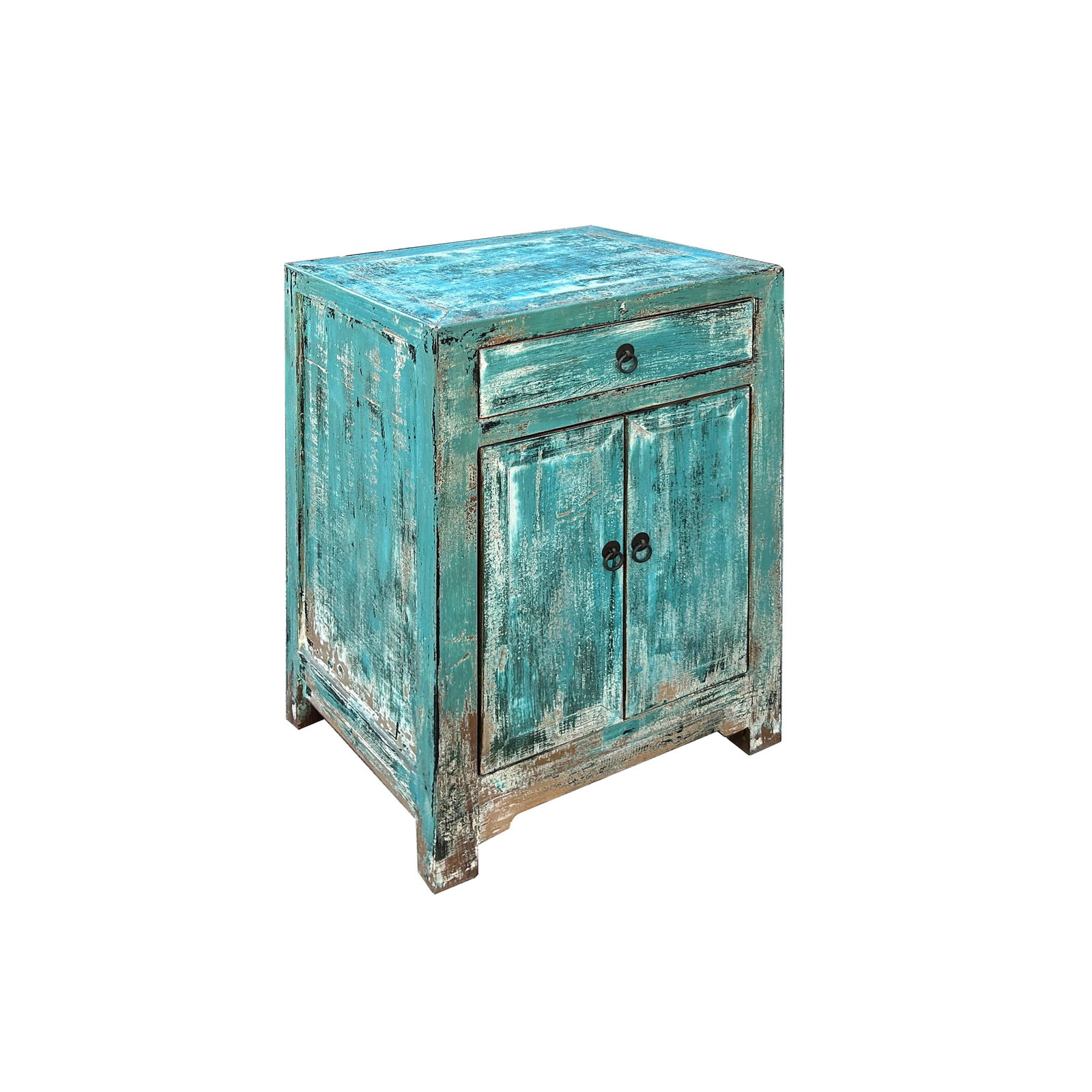 Distressed Turquoise Aqua Blue Small Cabinet End Table Nightstand - 4