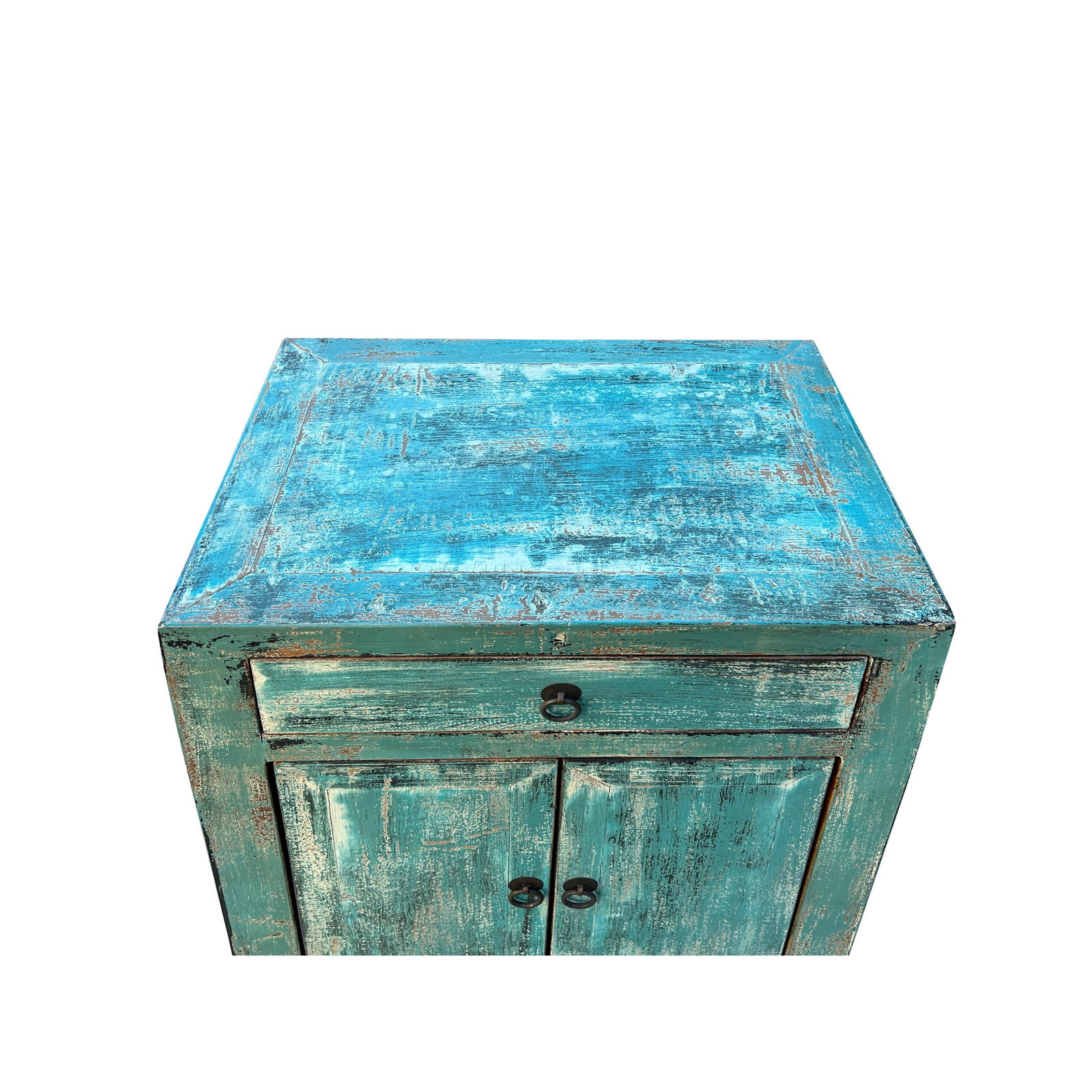 Distressed Turquoise Aqua Blue Small Cabinet End Table Nightstand - 5