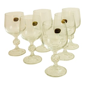 Claudia Bohemia Stem Crystal Wine Glasses Set of 6 in Box