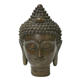 Vintage Chinese Brown Bronze Color Metal Shakyamuni Buddha Head Figure