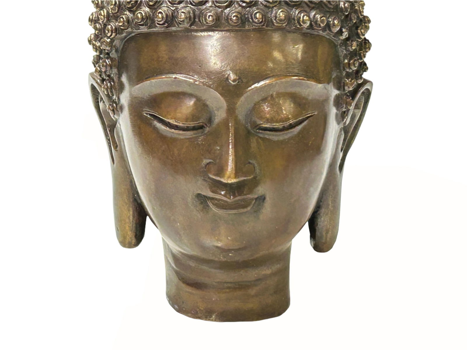 Vintage Chinese Brown Bronze Color Metal Shakyamuni Buddha Head Figure - 8