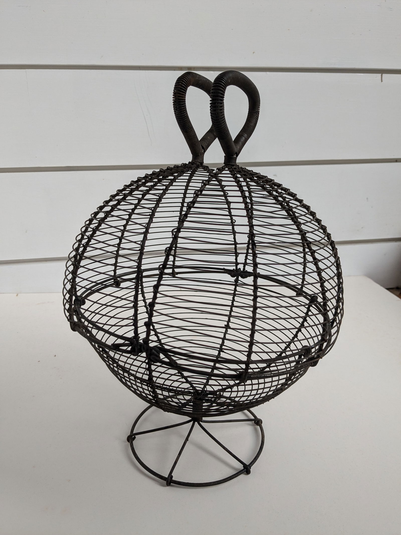 Antique French Primitive Wire Egg Basket / Lettuce Dryer - 5