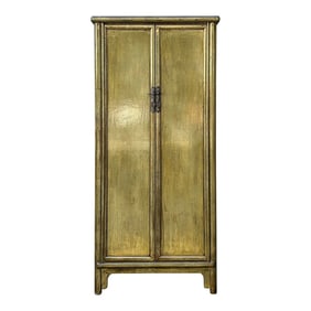 Oriental Distressed Light Olive Green Tall Narrow Noodle Cabinet Armoire