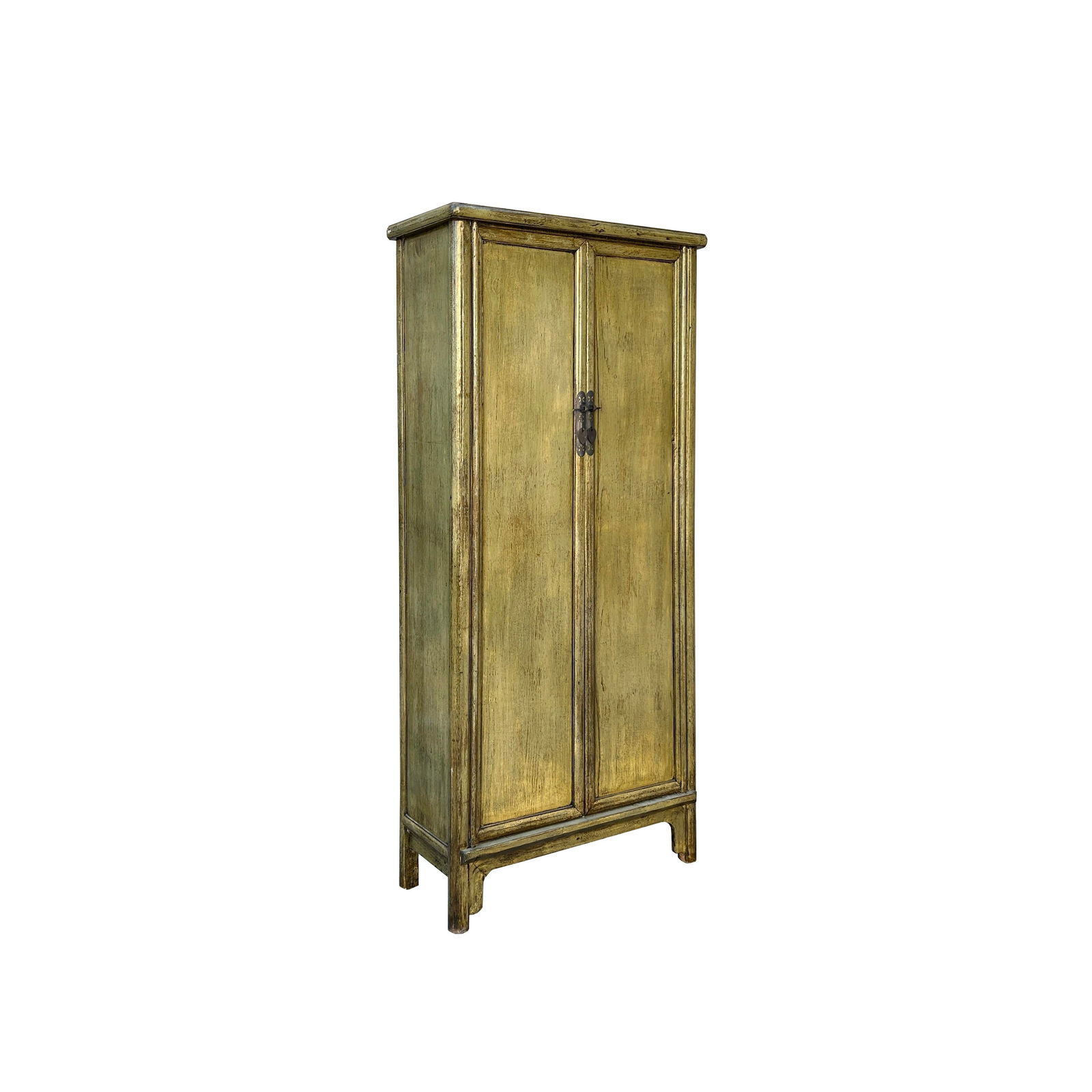 Oriental Distressed Light Olive Green Tall Narrow Noodle Cabinet Armoire - 3