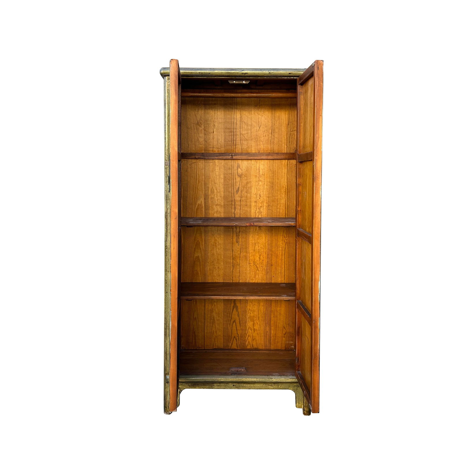 Oriental Distressed Light Olive Green Tall Narrow Noodle Cabinet Armoire - 4