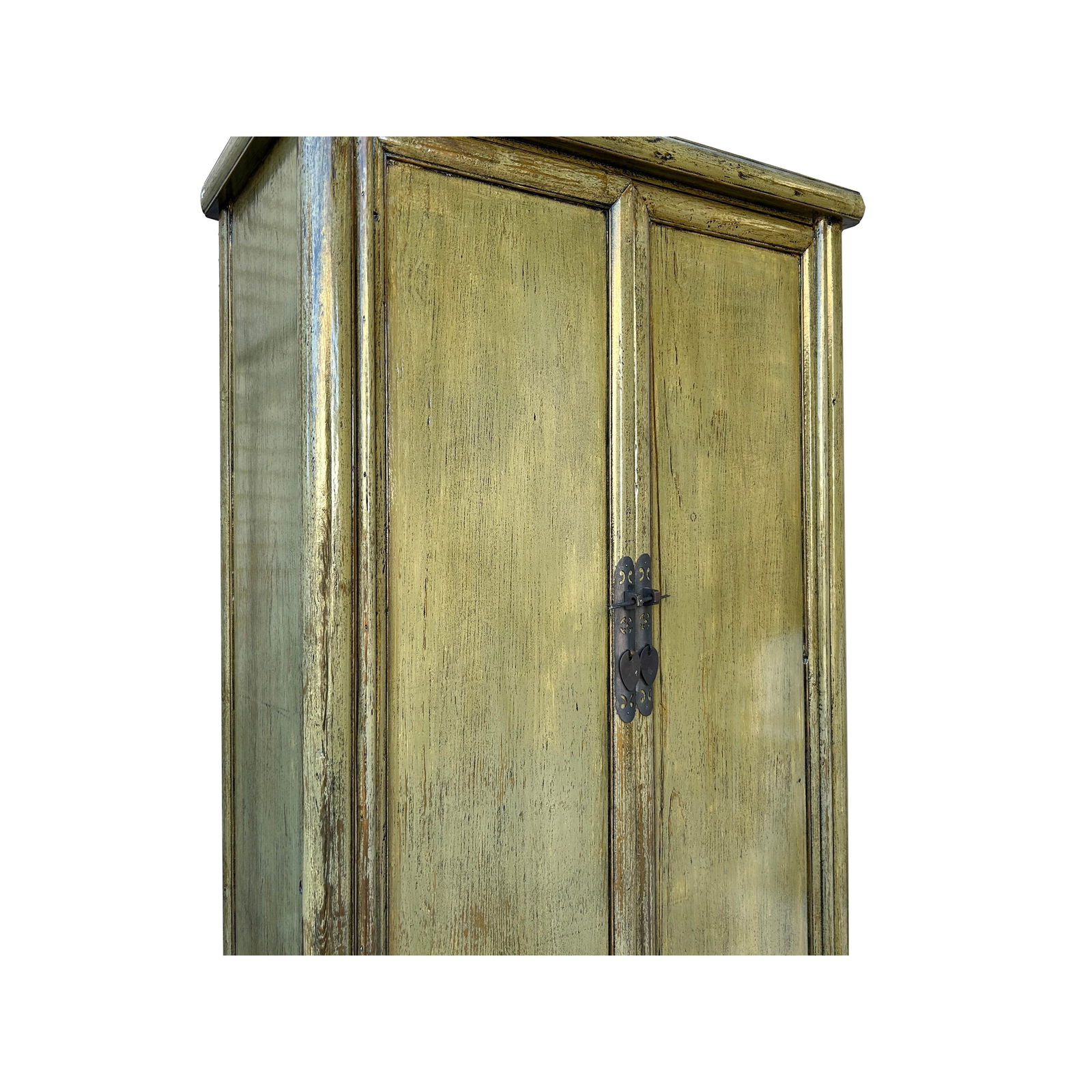 Oriental Distressed Light Olive Green Tall Narrow Noodle Cabinet Armoire - 5