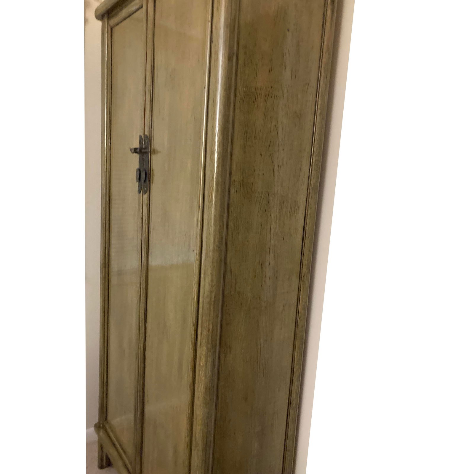 Oriental Distressed Light Olive Green Tall Narrow Noodle Cabinet Armoire - 7