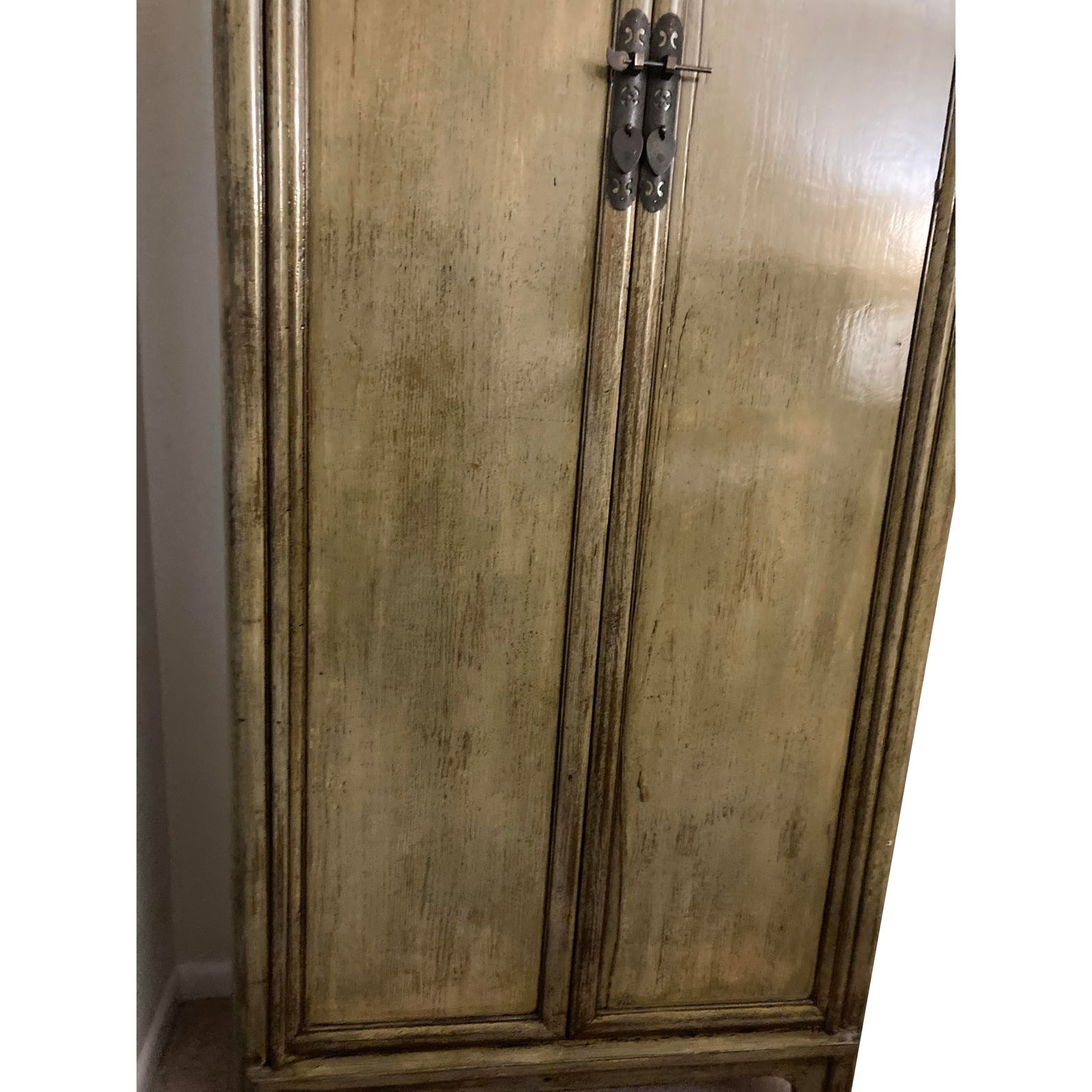 Oriental Distressed Light Olive Green Tall Narrow Noodle Cabinet Armoire - 8
