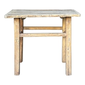 Rustic Raw Bleach White Wash Wood Rectangular Console Side Table