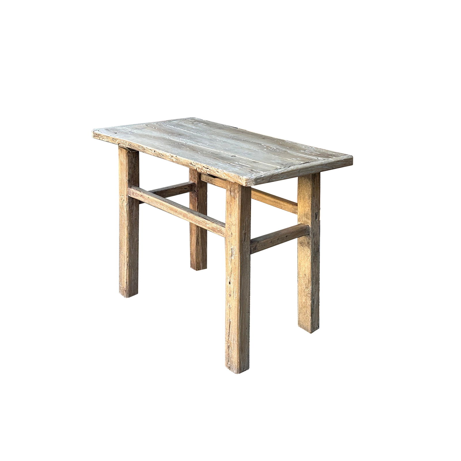 Rustic Raw Bleach White Wash Wood Rectangular Console Side Table - 2