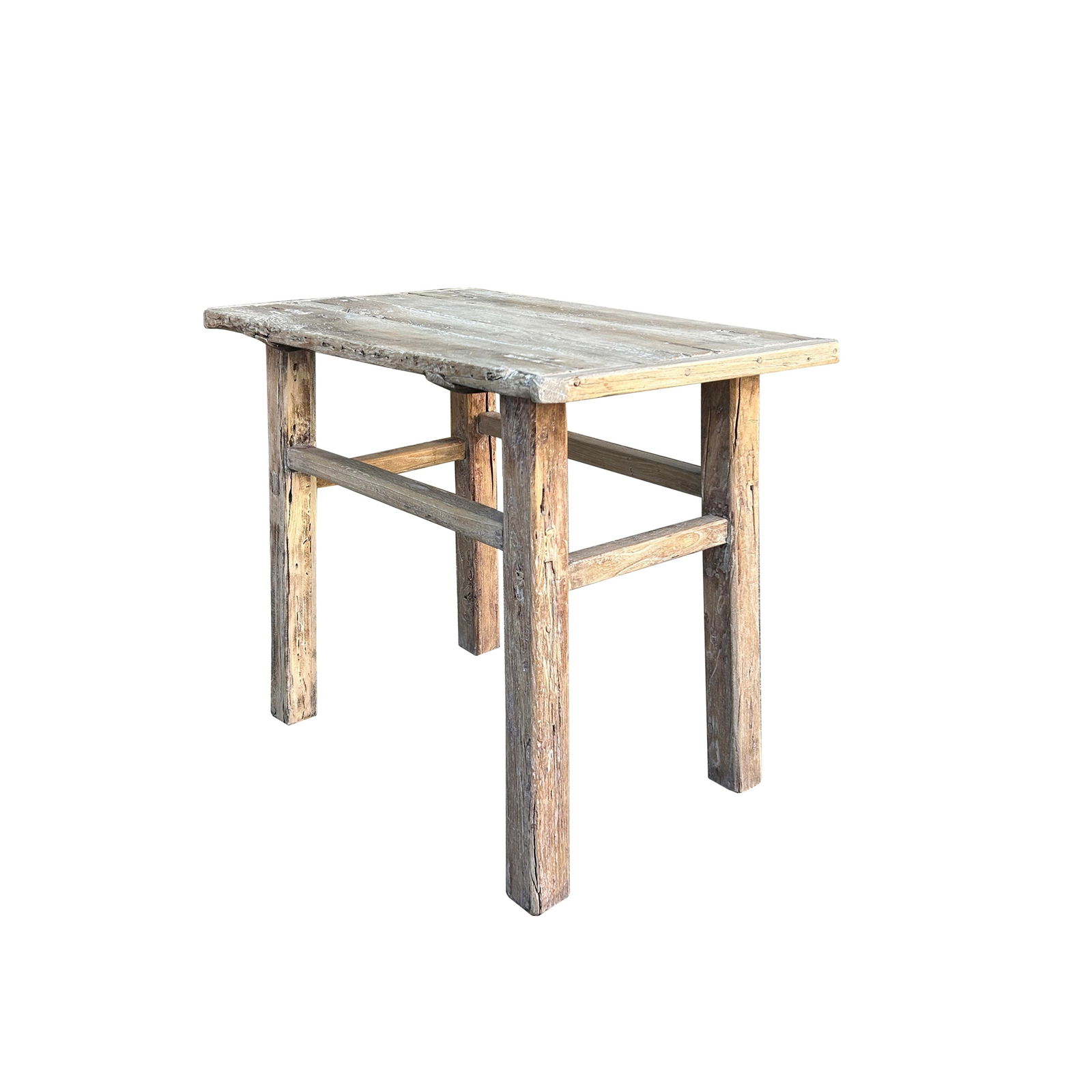 Rustic Raw Bleach White Wash Wood Rectangular Console Side Table - 3