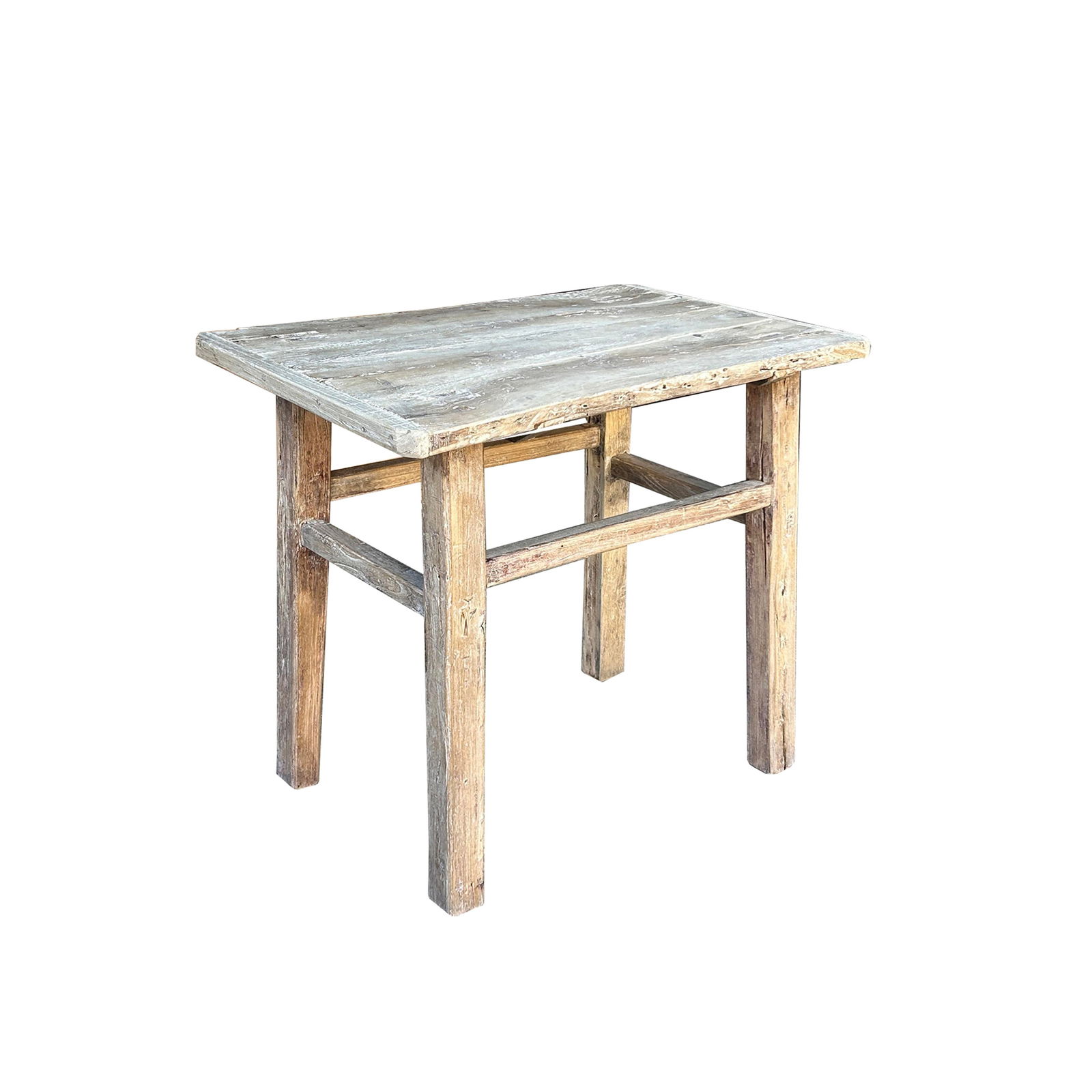 Rustic Raw Bleach White Wash Wood Rectangular Console Side Table - 4