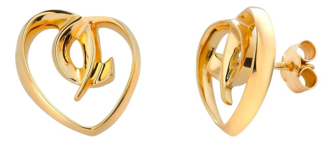 Paloma Picasso for Tiffany Co Open Heart Design 18 Karat Gold 0.60 Inch Earrings - 2 Pieces