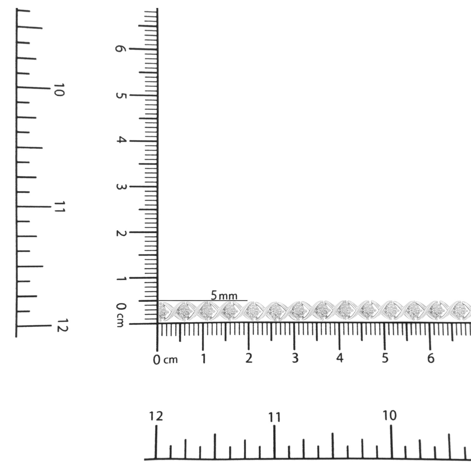 .925 Sterling Silver Round-Cut Diamond Accent Floral Cluster and "X" Link Bracelet (I-J Color, I3 Cl - 6