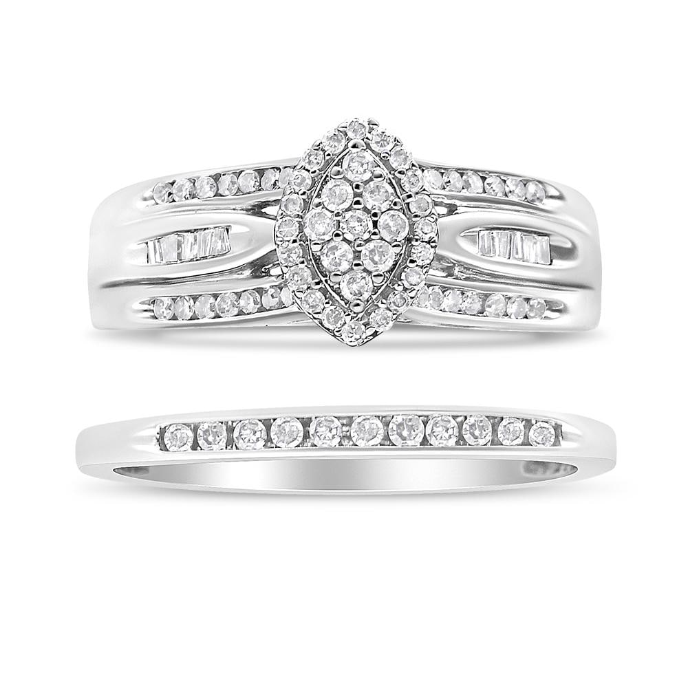 .925 Sterling Silver 1/2 Cttw Round and Baguette-Cut Diamond Engagement Bridal Set (I-J Color, I1-I2 - 2