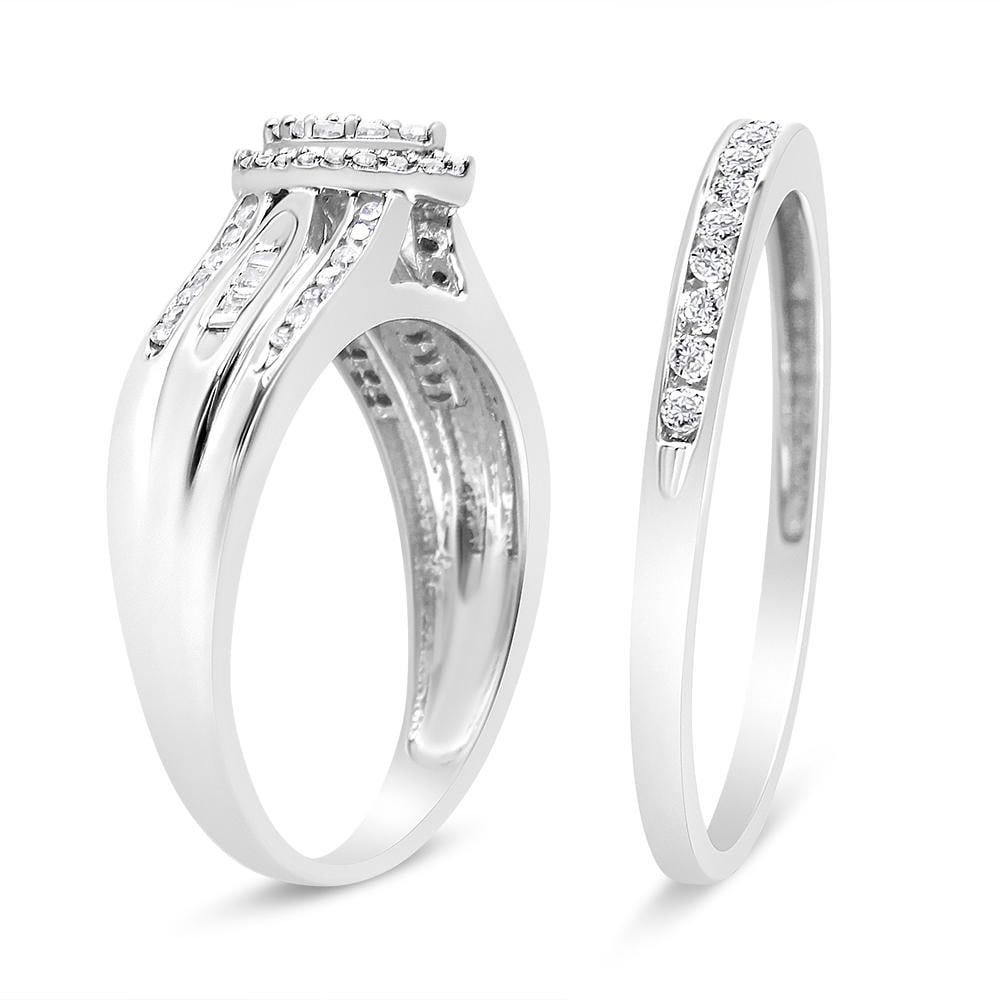 .925 Sterling Silver 1/2 Cttw Round and Baguette-Cut Diamond Engagement Bridal Set (I-J Color, I1-I2 - 3