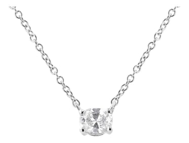14K White Gold 1/5 Cttw Oval Shape Solitaire Diamond East West 18" Pendant Necklace (G-H Color, VS2-