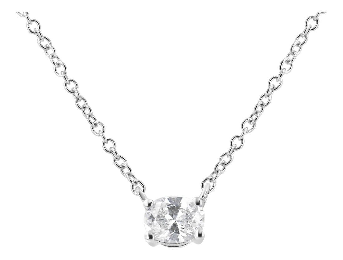 14K White Gold 1/5 Cttw Oval Shape Solitaire Diamond East West 18" Pendant Necklace (G-H Color, VS2-: Elevate your everyday look with this stunning 1/5 cttw diamond pendant. This beautiful necklace is crafted in 14k white gold, a metal that will stay tarnish free for years to come. The diamond is