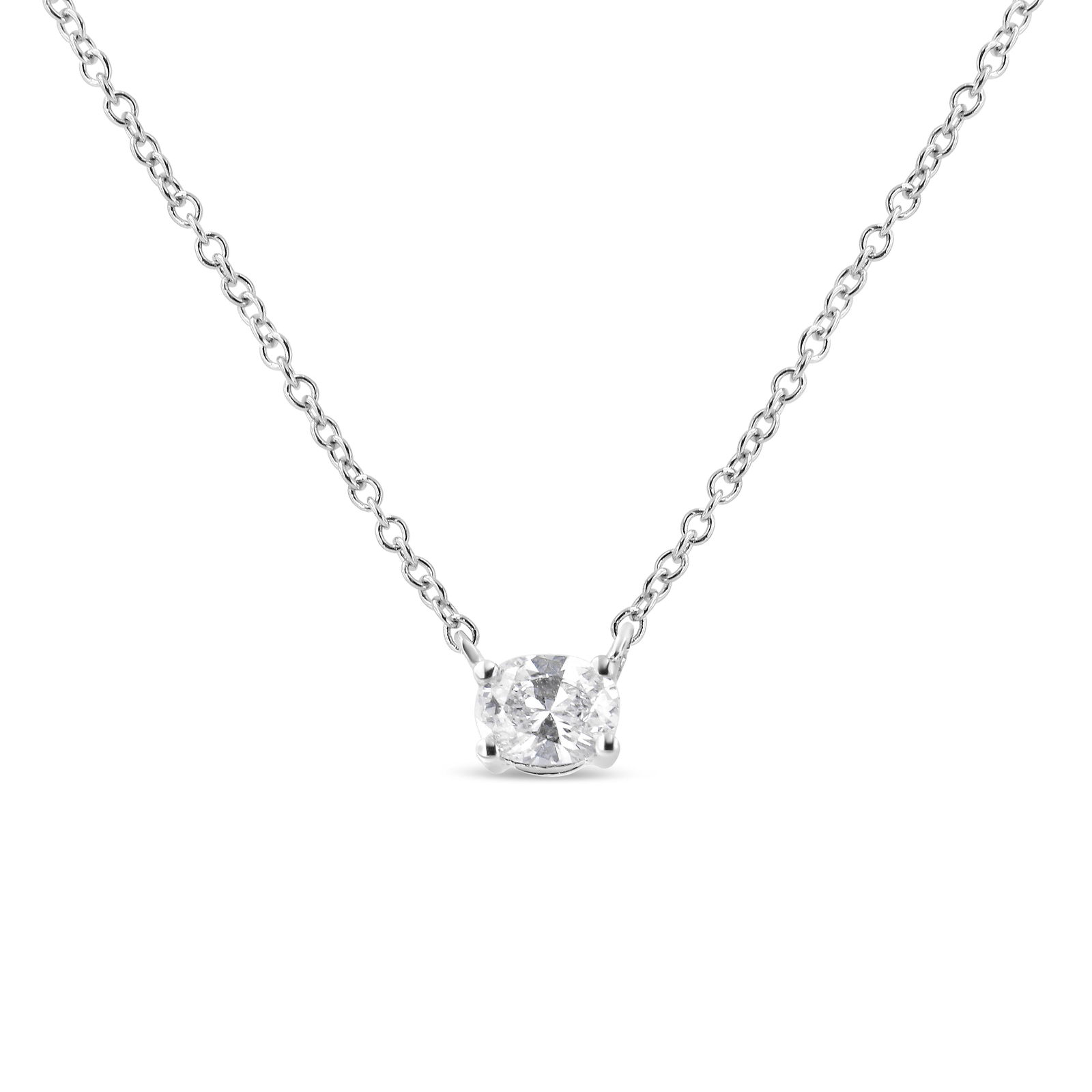 14K White Gold 1/5 Cttw Oval Shape Solitaire Diamond East West 18" Pendant Necklace (G-H Color, VS2- - 2