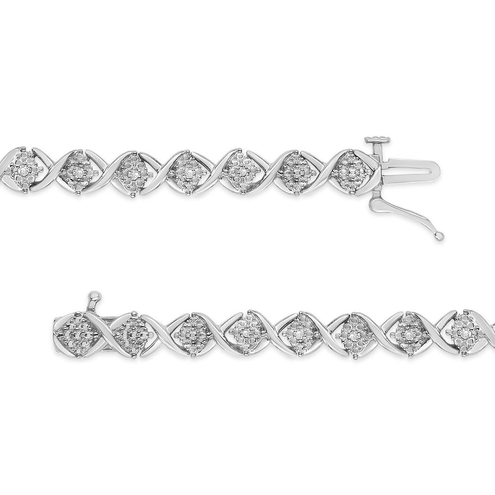 .925 Sterling Silver 1/4 Cttw Round-Cut Diamond "X" Link Bracelet (I-J Color, I3 Clarity) - Size 7.2 - 4