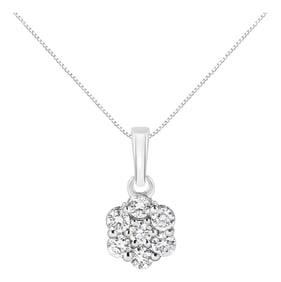.925 Sterling Silver 1/2 Cttw Lab Grown Diamond 7 Stone Floral Cluster 18" Pendant Necklace (F-G Col
