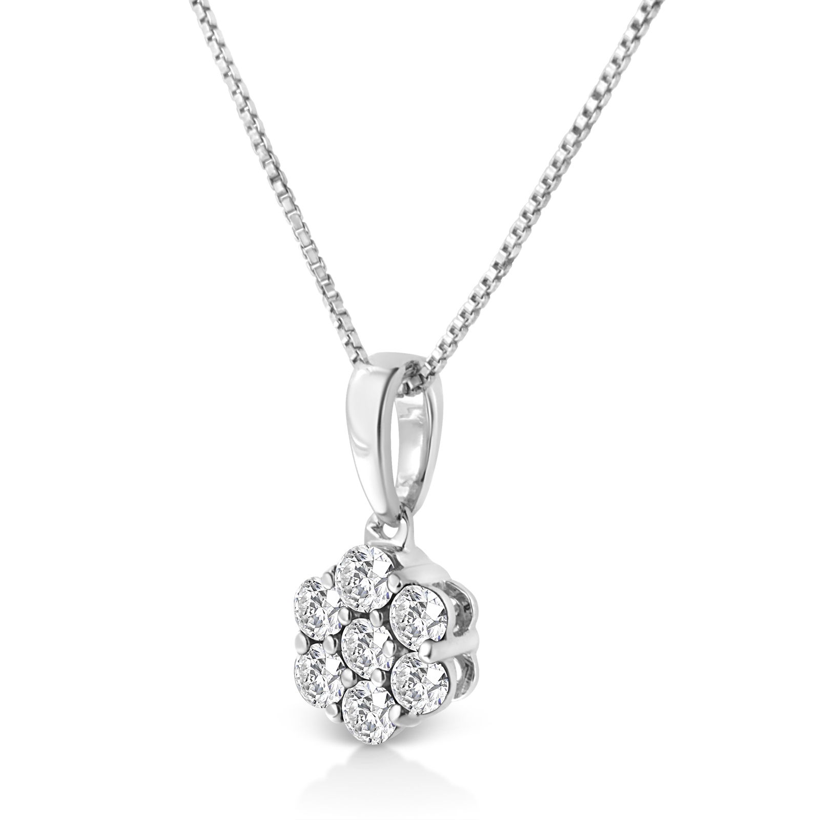 .925 Sterling Silver 1/2 Cttw Lab Grown Diamond 7 Stone Floral Cluster 18" Pendant Necklace (F-G Col - 2