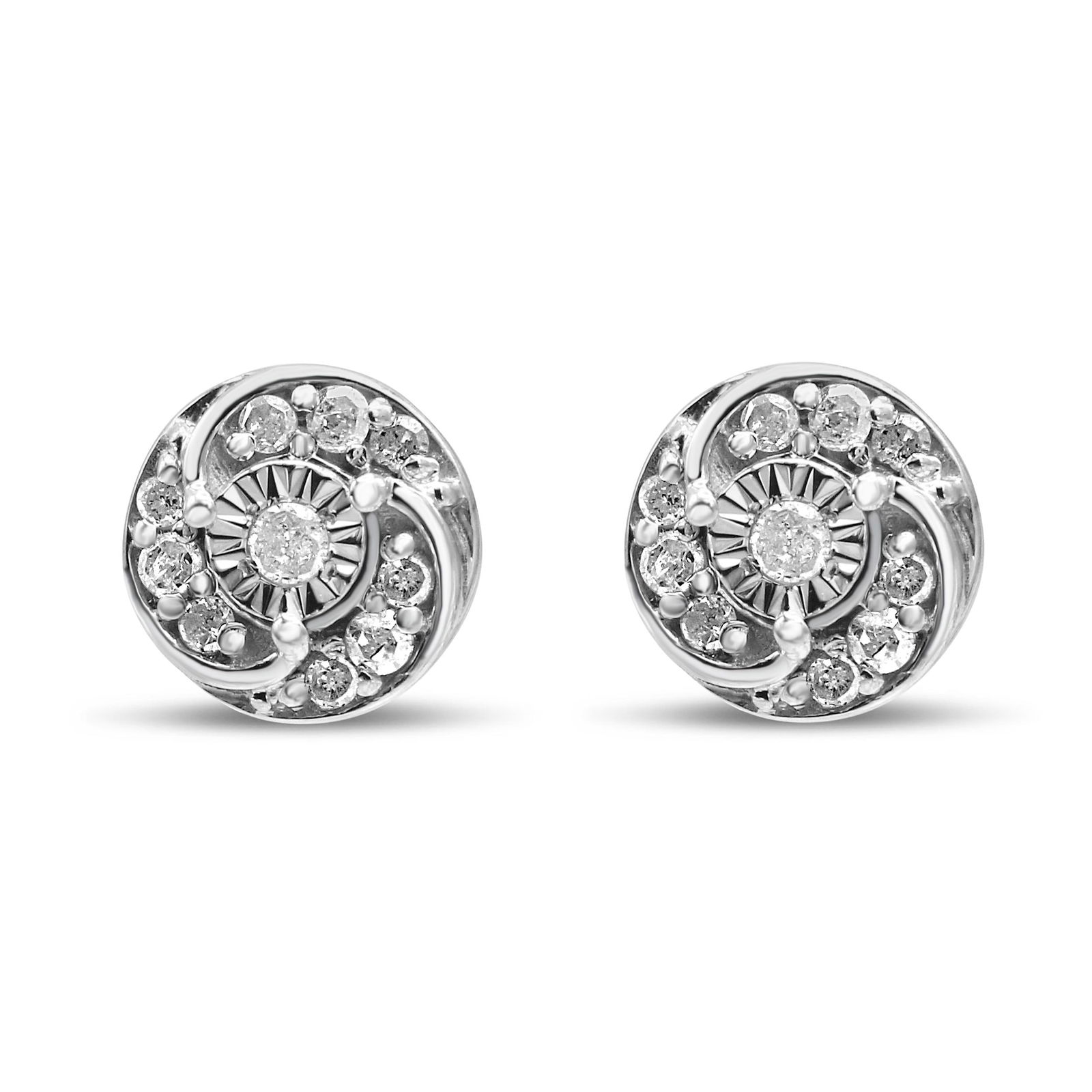 .925 Sterling Silver 1/4 Cttw Round Diamond Spiral Halo Cluster Stud Earrings (I-J Color, I2-I3 Clar - 2