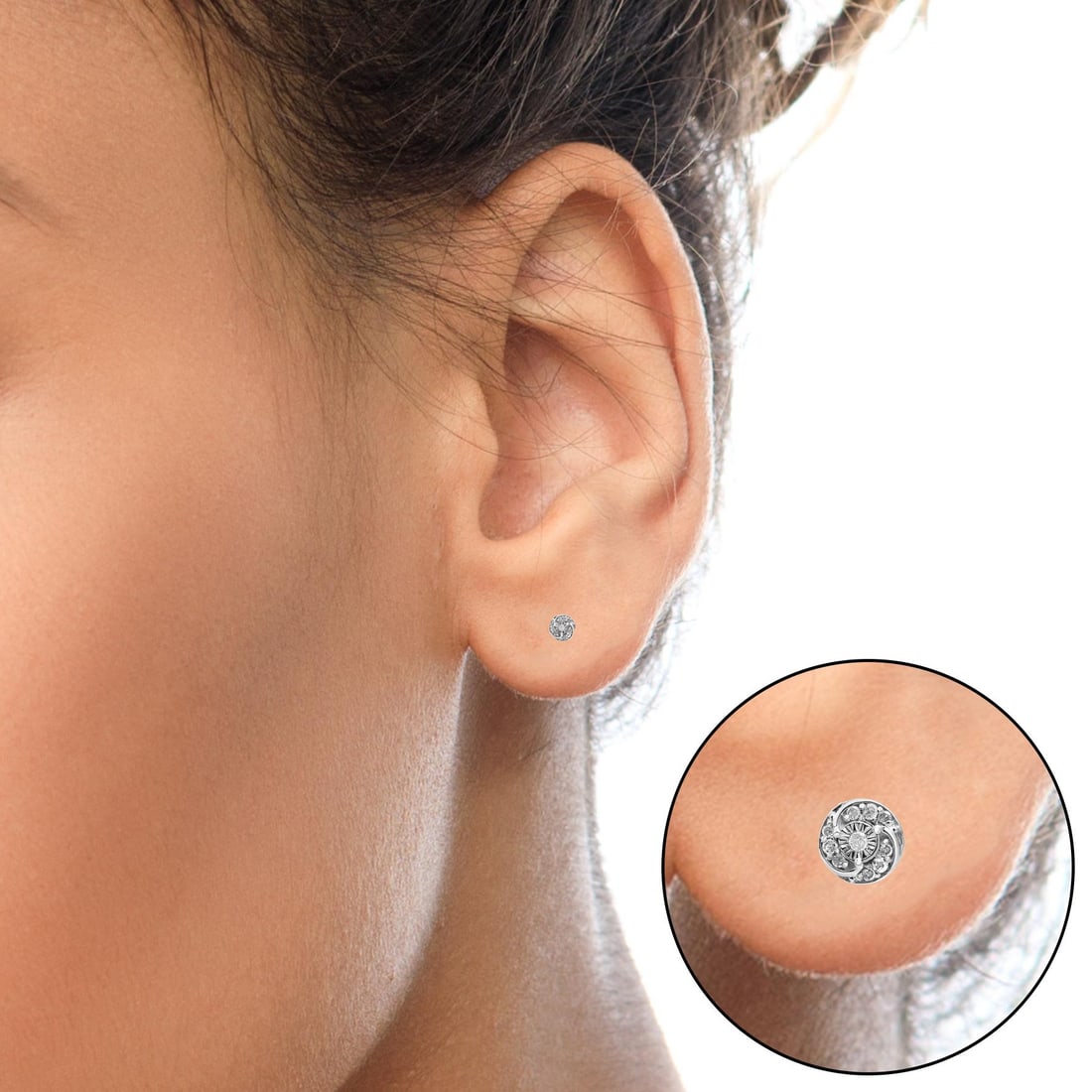 .925 Sterling Silver 1/4 Cttw Round Diamond Spiral Halo Cluster Stud Earrings (I-J Color, I2-I3 Clar - 4