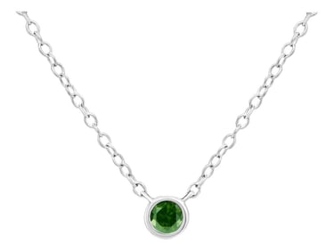 .925 Sterling Silver 1/10 Cttw Green Diamond Suspended Bezel-Set Solitaire 16"-18" Adjustable Pendan