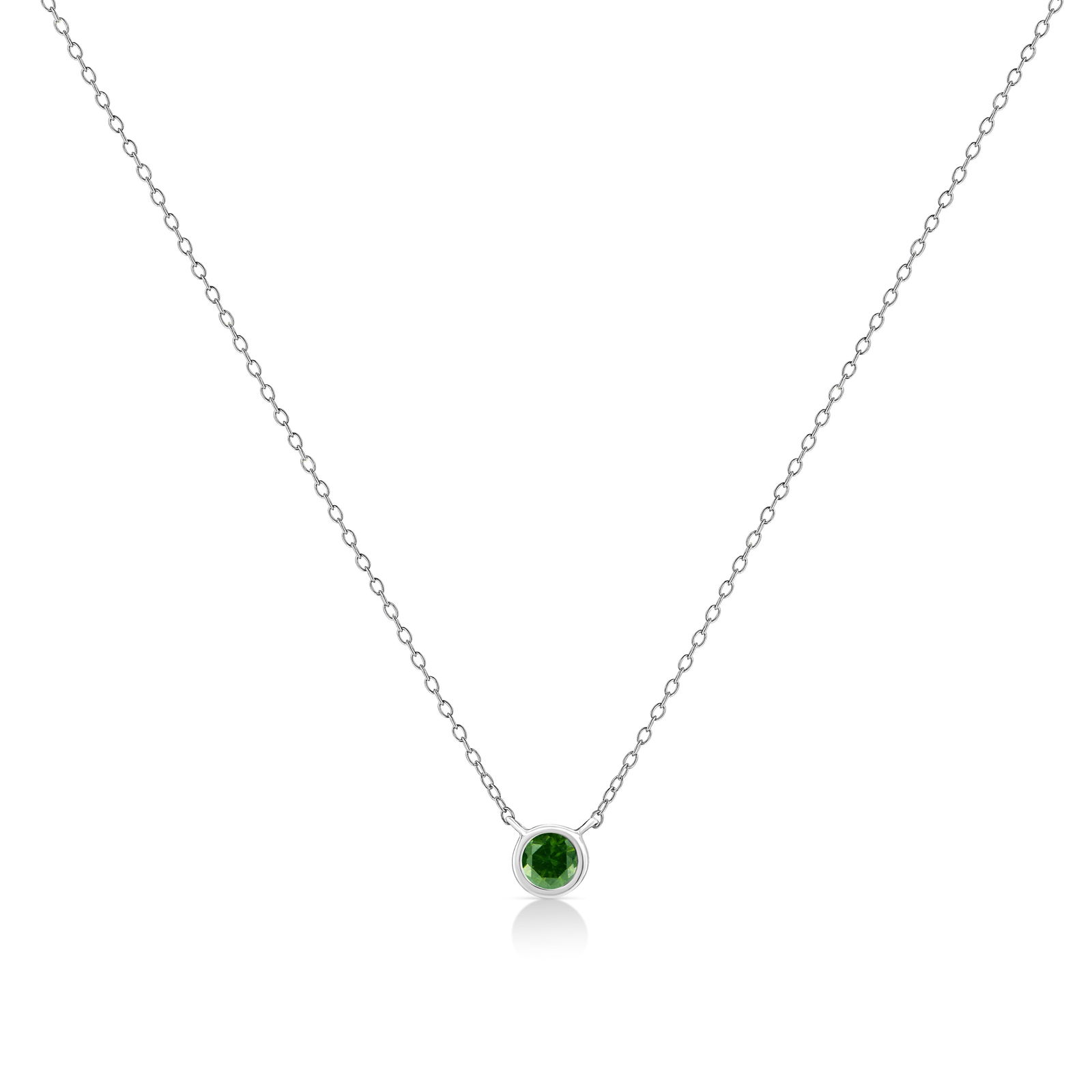 .925 Sterling Silver 1/10 Cttw Green Diamond Suspended Bezel-Set Solitaire 16"-18" Adjustable Pendan - 2